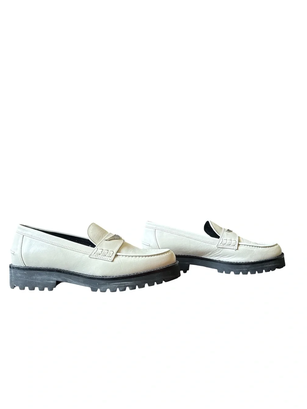 Zadig & Voltaire White Leather Penny Loafers with Silver Wing Detail size 10